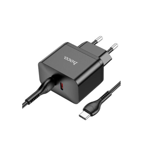 Hoco Ταχυφορτιστής Φορτιστής με Ενσωματωμένο Καλώδιο με 2 Θύρες USB-C USB-C 35W Power Delivery Μαύρος (N29)