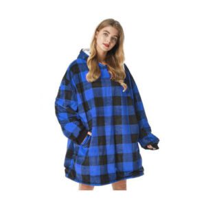 Huggle Κουβέρτα Μπλε Καρώ Βελουτέ με Μανίκια και Κουκούλα 70x90cm Blue Shapes