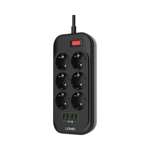 Ldnio Πολύπριζο Ασφαλείας 6 Θέσεων με Διακόπτη, 4 USB και Καλώδιο 2m Μαύρο SE6403