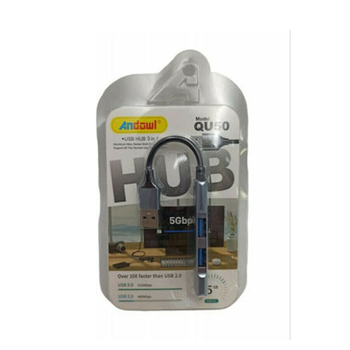 Andowl QU50 USB 3.0 Hub 2 Θυρών με σύνδεση USB-A Ασημί