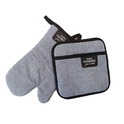 Σετ Γάντι Κουζίνας 18x28cm και Πιάστρα 20x20cm σε Μπλε/Γκρι Χρώμα (80% Πολυεστέρας, 20% Βαμβάκι) 013821