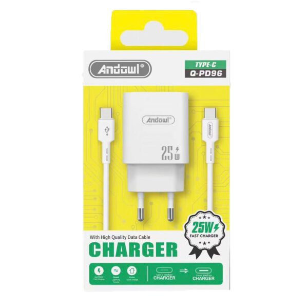 Andowl Φορτιστής 25W με Καλώδιο Type-C σε Type-C Q-PD96
