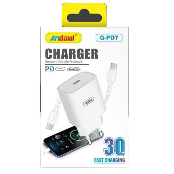 Andowl Φορτιστής 30W PD Type-C σε Type-C Λευκό Χρώμα Q-PD7