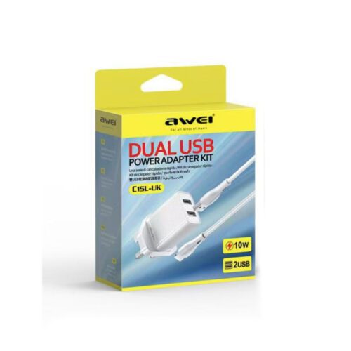 Awei C15L-UK Φορτιστής 10W με Καλώδιο Lightning και 2 Θύρες USB