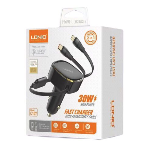 LDNIO Φορτιστής 30W 2 σε 1 Καλώδιο Type-C και Lightning C107