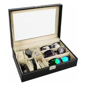 Θήκη από Δερματίνη με Διάφανο Καπάκι για 6 Ρολόγια σε Μαύρο χρώμα 00008497