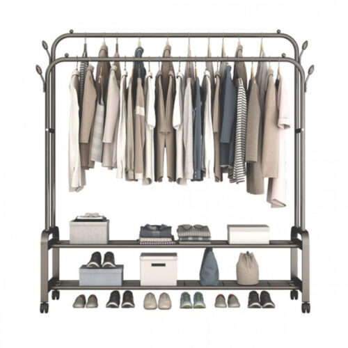 YP-610 Τροχήλατη Κρεμάστρα Δαπέδου από Μέταλλο σε Μαύρο Χρώμα 110x57x150cm