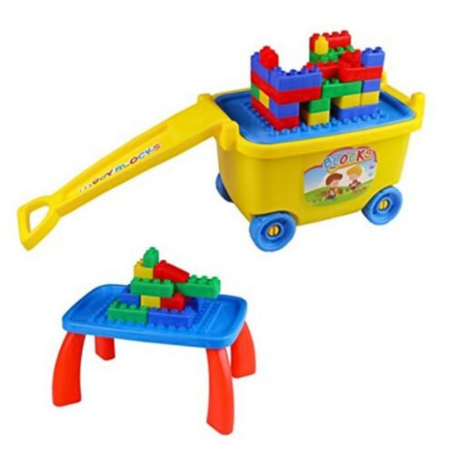 Τουβλάκια Κατασκευής DIY 81τμχ σε Καροτσάκι Πολύχρωμο Πλαστικό HC-022K για 3+