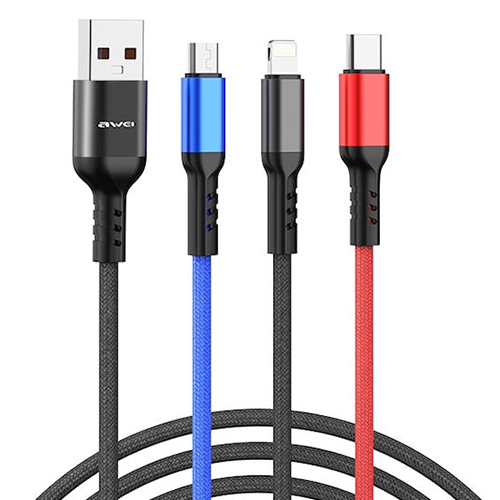 Awei CL-971 Braided USB to Lightning / Type-C / micro USB 1.2m 2.4A Cable (x24785)