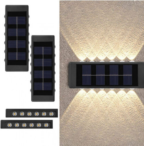 Led Αδιάβροχα Σετ 2 Επιτοίχια Ηλιακά Φωτιστικά Δρόμου Θερμό Λευκό με Φωτοκύτταρο IP65 15.5x5.5εκ. 104172