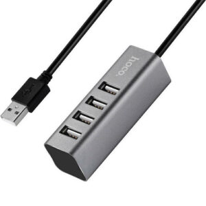 Hoco HB1 USB 2.0 Hub 4 Θυρών με σύνδεση USB-A & Θύρα Φόρτισης Γκρι