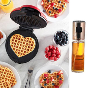 Σετ Μίνι Βαφλιέρα σε Σχήμα Καρδιάς 350W με Δοχείο Λαδιού Σπρέι Γυάλινο 100ml