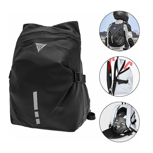 Motowolf Mdl0726-bk Αδιάβροχο Σακίδιο Πλάτης Μοτοσυκλέτας Κράνος Διπλό Φερμουάρ Μαύρο