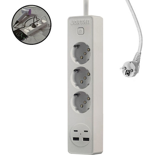 Jortan Πολύπριζο 3 Θέσεων με 4 USB-A, USB-C και Διακόπτη OG2203